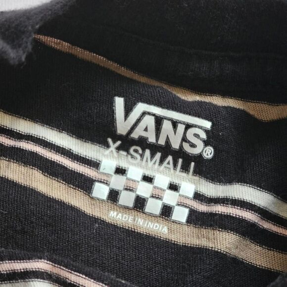 Vans Women’s Baby T Shirt Striped Logo Black White Beige Size XS - Picture 3 of 3